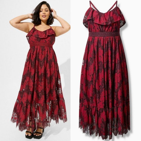 torrid Dresses & Skirts - NWT Torrid 2 Rhubarb Maxi Two Tone Lace Tiered Hem Dress 2X 18 20